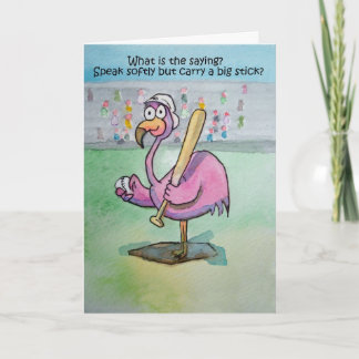 Cartão Pink Flamingo Baseball Whimsical Watercolor Bird