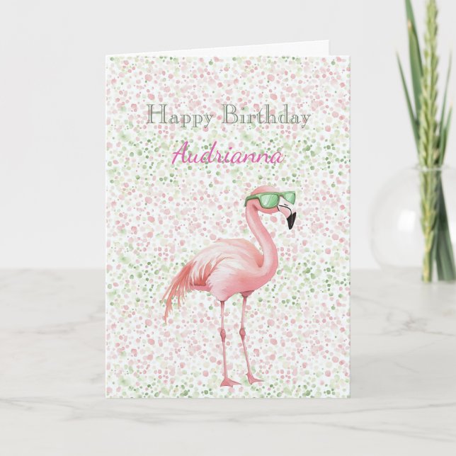 Cartão Pink Flamingo Birthday (Frente)