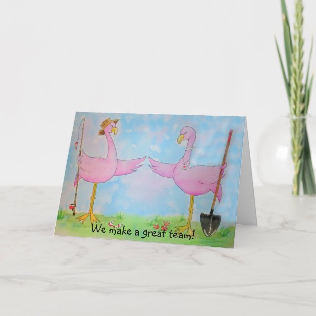 Cartão Pink Flamingo Couple Happy Anniversary Love Bird (Frente)