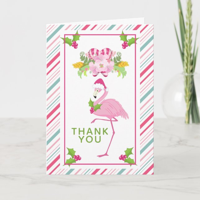 Cartão Pink Flamingo Tropical Christmas Thank You (Frente)