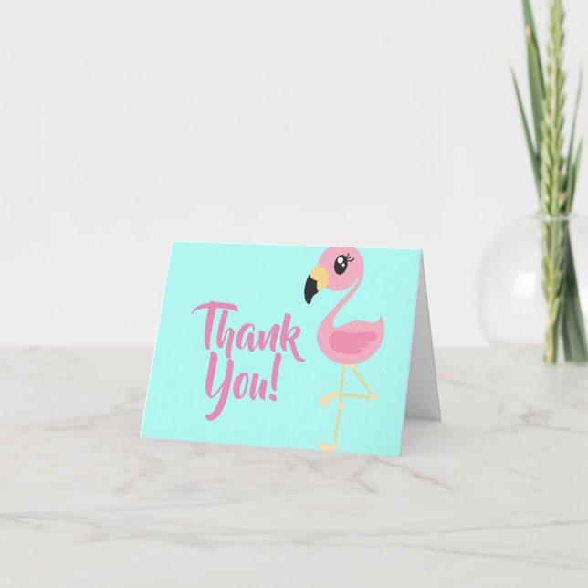 Cartão Pink Flamingo Tropical Cute Thank You Birthday (Frente)