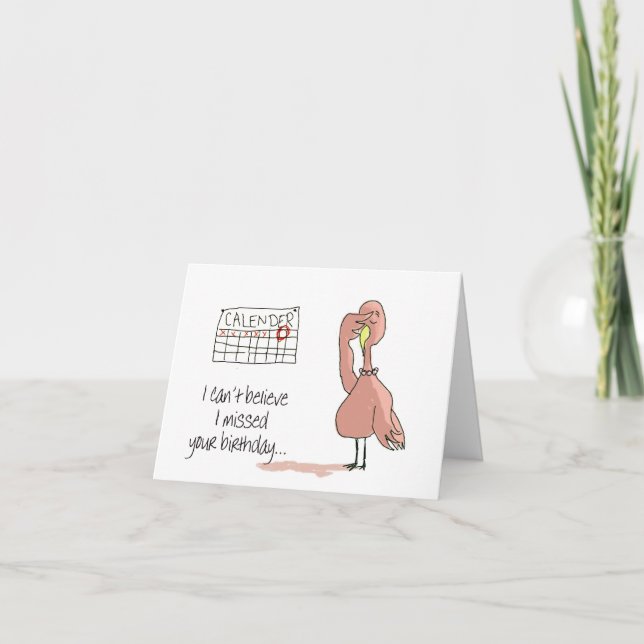 Cartão Pink Flamingo Whimsical Funny Bird Painting (Frente)