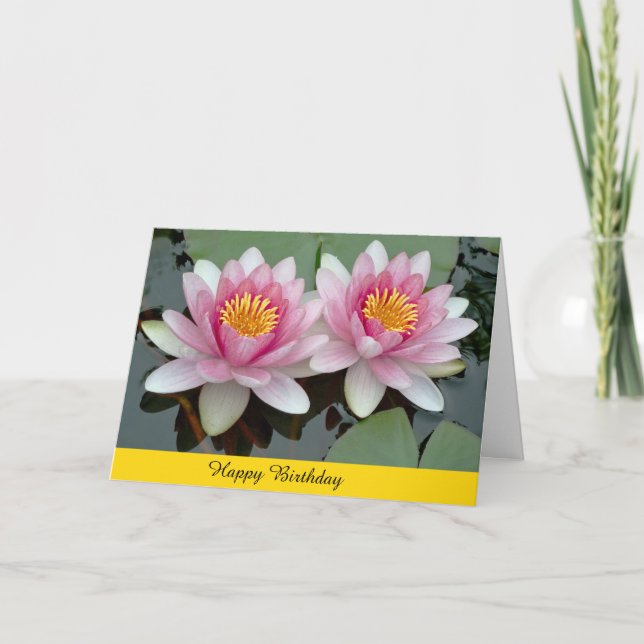 Cartão Pink Floating Waterlily Lotus Birthday Card (Frente)
