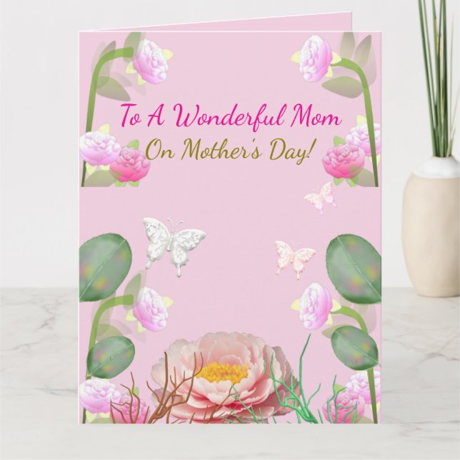 Cartão Pink Floral Garden Mother's Day (Frente)