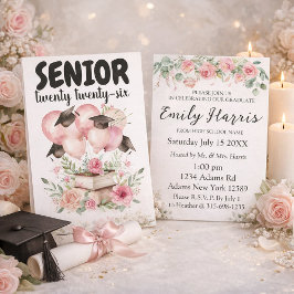 Cartão Pink Floral Graduation Party Invitation