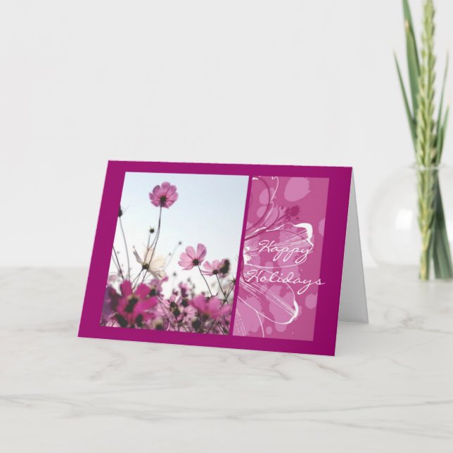 Cartão Pink flowers floral nature happy holidays designer (Frente)