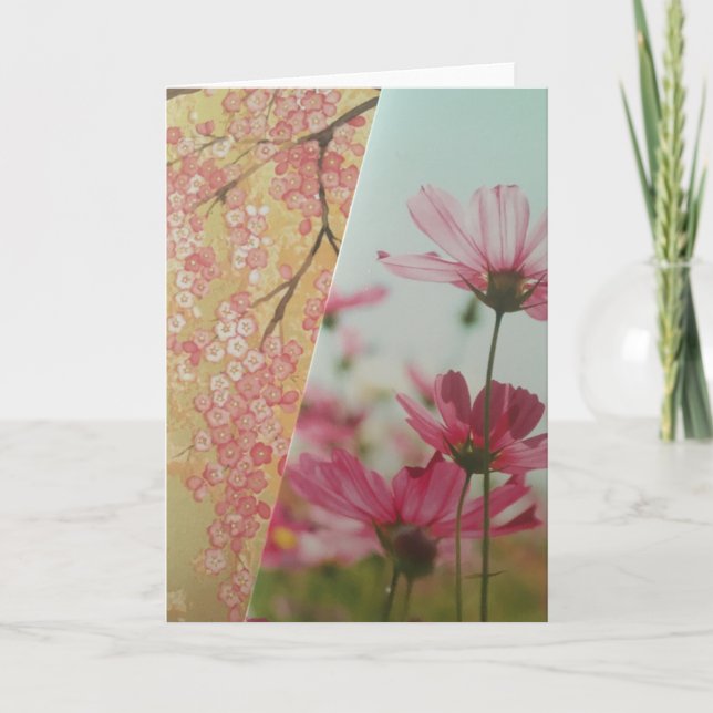 Cartão Pink Flowers Folded Greeting Card (Frente)