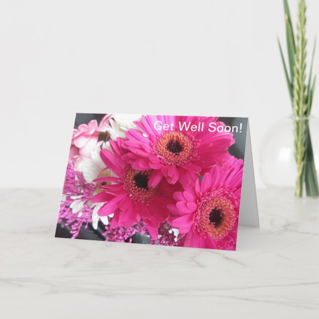 Cartão Pink Flowers Get Well Soon (Frente)