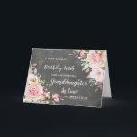 Cartão Pink Flowers Granddaughter in Law Birthday<br><div class="desc">Um cartão bonito e pensativo para a sua neta no aniversário da lei com flores cor-de-água cor-de-rosa-claro,  padrão rústico de quadro-negro e texto de estilo escrito à mão.</div>