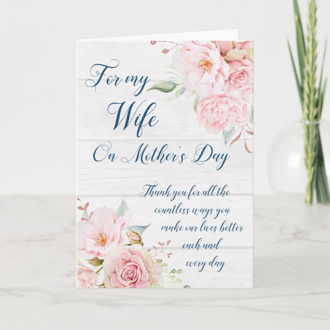 Cartão Pink Flowers Mother's Day Card for Wife (Frente)