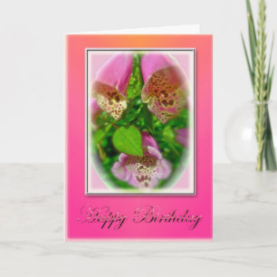Cartão Pink Foxgloves Happy Birthday Card