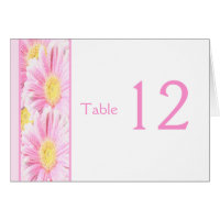 Pink Gerbera Daisies on White Table Number Card