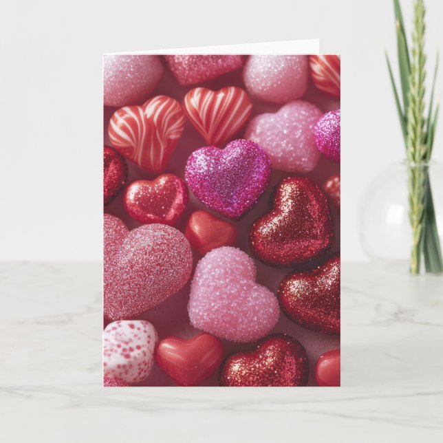 Cartão Pink Glitter Hearts Design Valentine’s Day Card (Frente)