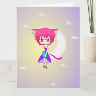 Cartão Pink Haired Neko Anime Girl, Greeting Card
