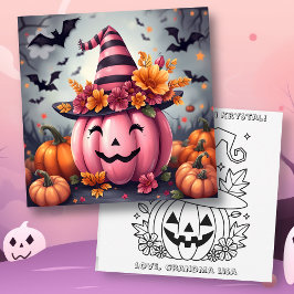 Cartão Pink Halloween Pumpkin & Coloring Page Personalize