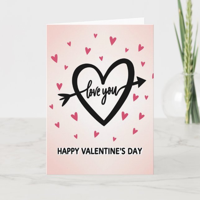 Cartão Pink Happy Valentines Day Love Card (Frente)