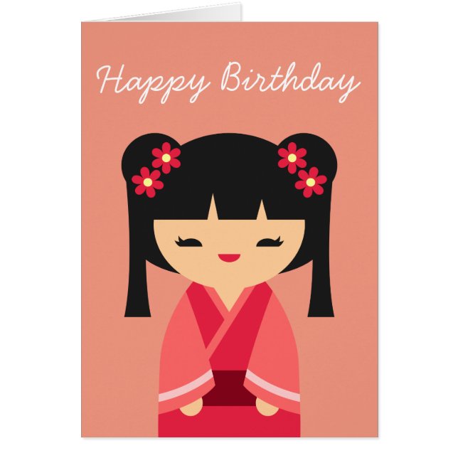 Cartão Pink Kokeshi Japanese dolls (Frente)