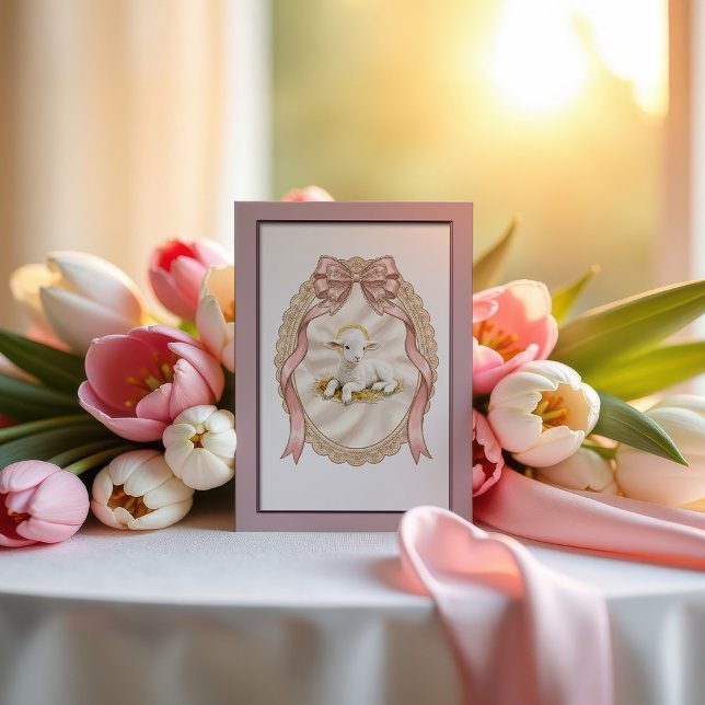 Cartão Pink Lamb of God Easter (Criador carregado)