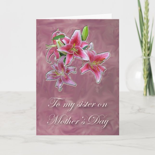 Cartão Pink Lillies Sister Mother's Day Card (Frente)