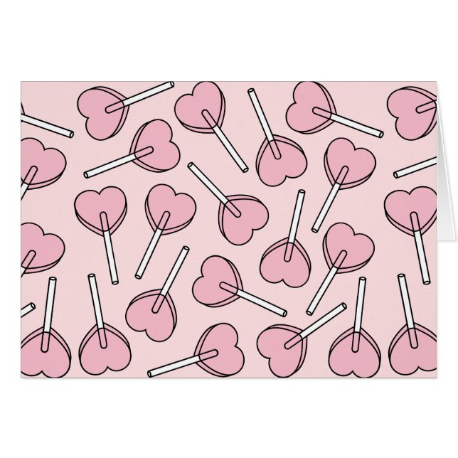 Cartão Pink Lollipops, Heart Lollipops, Lollipop Pattern (Frente Horizontal)