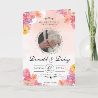 Cartão Pink Minimalist Floral Wedding Invitation Card