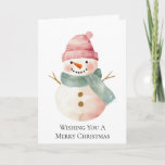 Cartão Pink Mint Green Christmas Snowman<br><div class="desc">Rosa Mint Green Snowman com chapéu e cachecol</div>