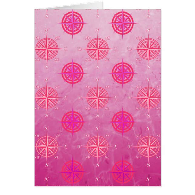 Cartão Pink Nautical Compass Rose (Frente)
