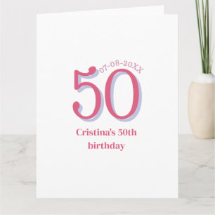 Cartão PINK PASTEL 50 aniversário aniversário adicionar n