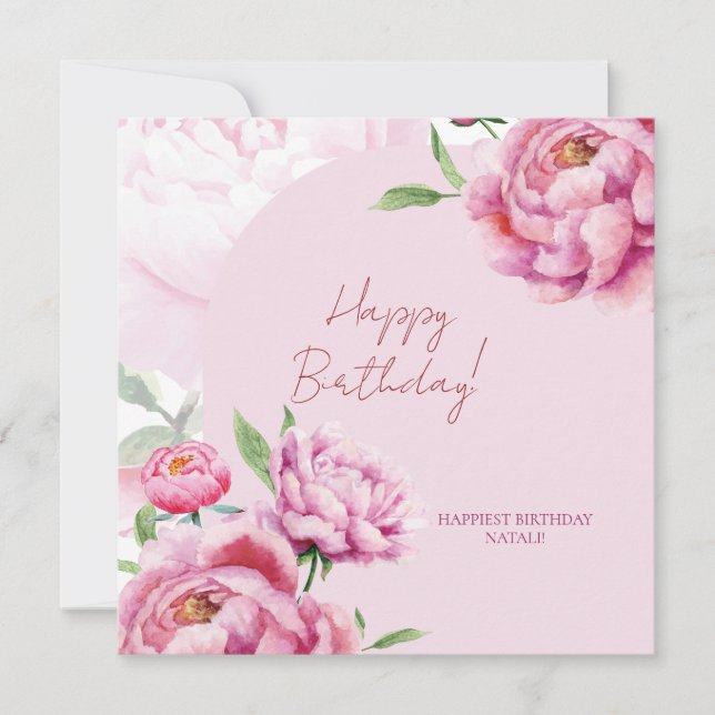 Cartão Pink Peony Birthday Folded Greeting Card (Frente)