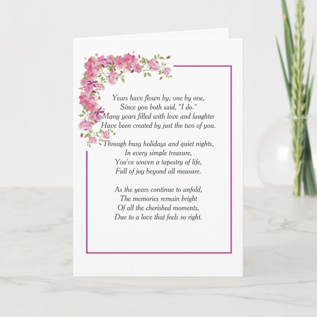 Cartão Pink Peony Border With Anniversary Poem (Frente)