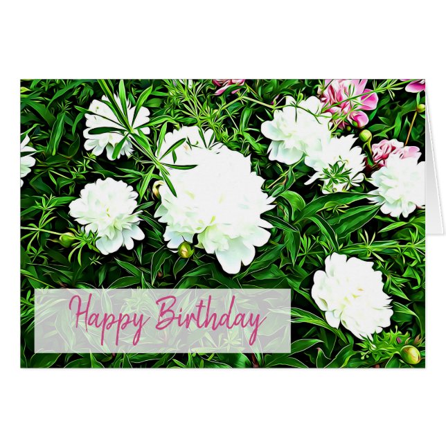 Cartão Pink Peony Flower Happy Birday Card (Frente Horizontal)