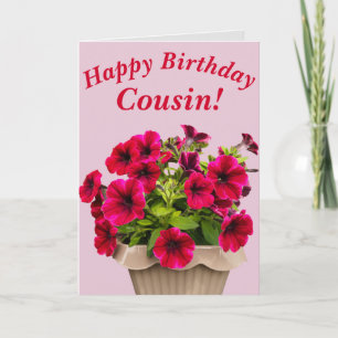 Cartão Pink Petunias Floral Birthday Card for Cousin
