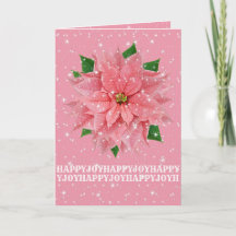 Pink Poinsettia Custom Holiday Christmas Greeting