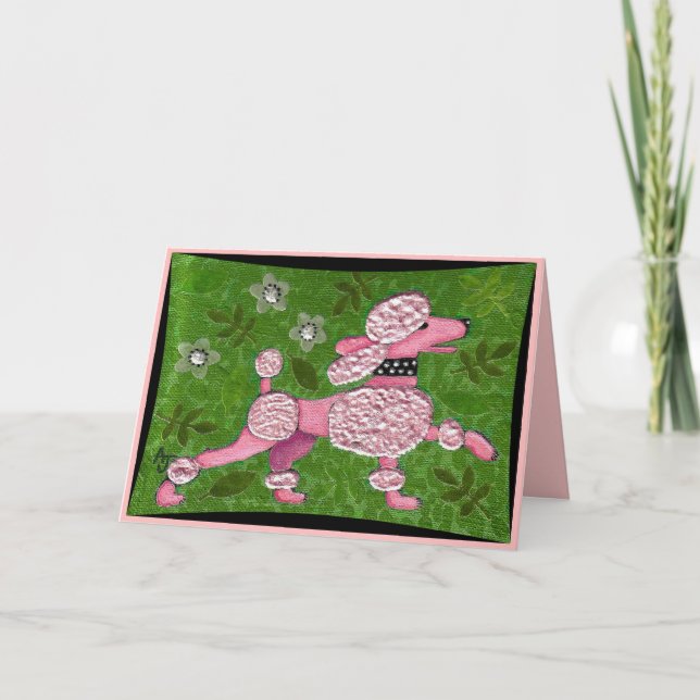 Cartão PINK POODLE PARADE - playful poodle greeting card (Frente)