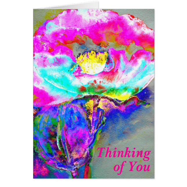 Cartão Pink Poppy pensando em você (Frente)