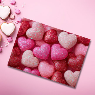Cartão Pink Red Glitter Hearts Valentine`s Day Card 