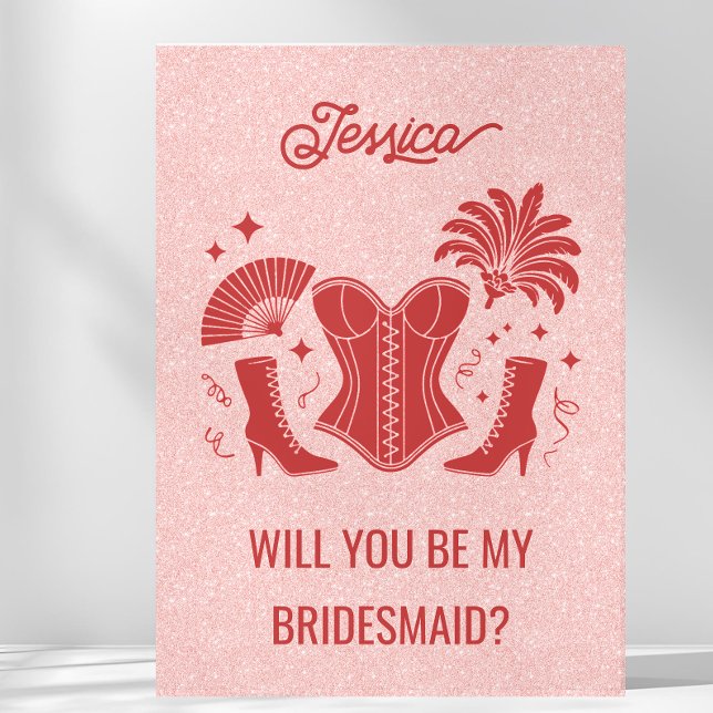 Cartão Pink + Red Las Vegas Showgirl Bridesmaid Proposal (Criador carregado)