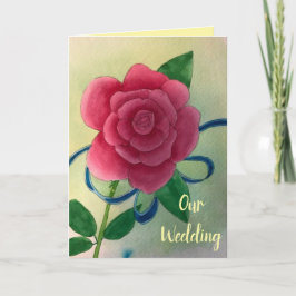 Cartão Pink Rose Blue Ribbon Wedding Invitation Cards