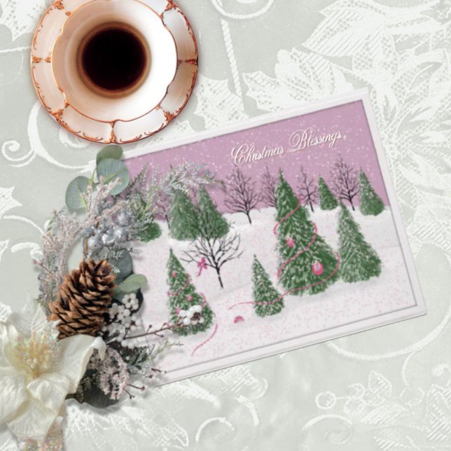 Cartão Pink Rose Enchanted Forest Foil Holiday Card (Criador carregado)