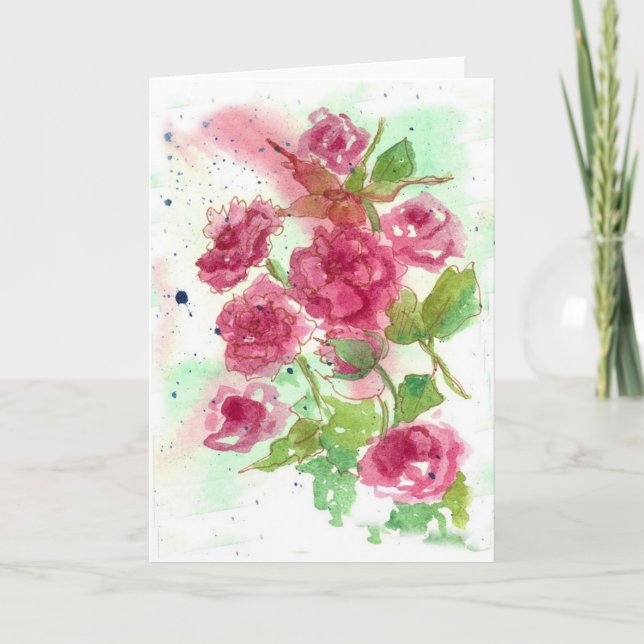 Cartão Pink Rose Flower Blank Greeting Card Watercolor (Frente)