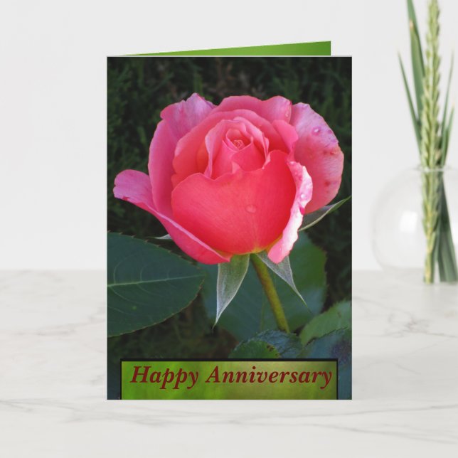Cartão Pink Rose Happy Anniversary (Frente)