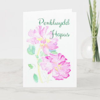Cartão Pink Roses Birthday Card: Welsh Greeting