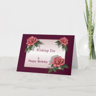 Cartão Pink Roses: Deep Pink Border: Birthday or Other