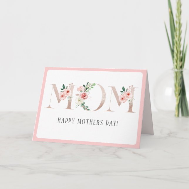 Cartão Pink Roses 'MOM' Mother's Day Greeting Card (Frente)