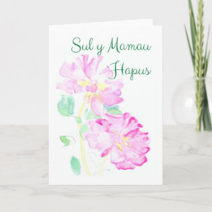 Cartão Pink Roses Mothers Day Card: Welsh Greeting