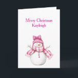 Cartão Pink Snowman Girl Christmas<br><div class="desc">Pink Snowman Girl Christmas</div>