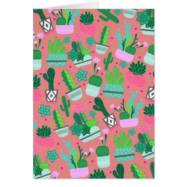 Cartão Pink Southwestern Cactus Patterno Obrigado (Frente)