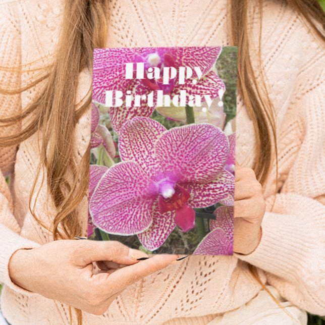 Cartão Pink Speckled Moth Orchids Floral Birthday (In Situ)