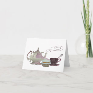 Cartão Pink Teapot, Teacup and Cupcake Art
