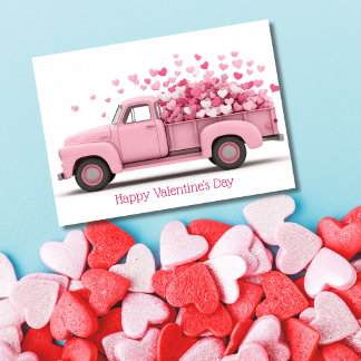 Cartão Pink Truck with Hearts Valentine`s Day Card 